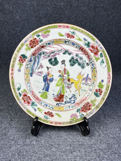 古玩陶瓷粉彩麻姑獻壽紋盤真品鑒賞圖