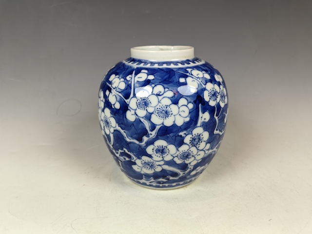 古玩陶瓷清晚正倒枝冰梅紋青花罐真品鑒賞圖