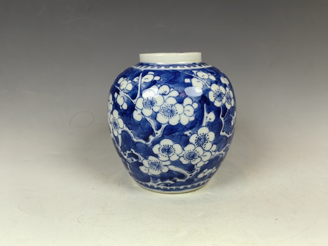 古玩陶瓷清晚正倒枝冰梅紋青花罐真品鑒賞圖