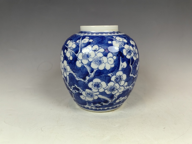 古玩陶瓷清晚正倒枝冰梅紋青花罐真品鑒賞圖