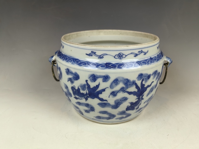 古玩陶瓷清中金玉滿堂魚藻紋青花軸罐真品鑒賞圖