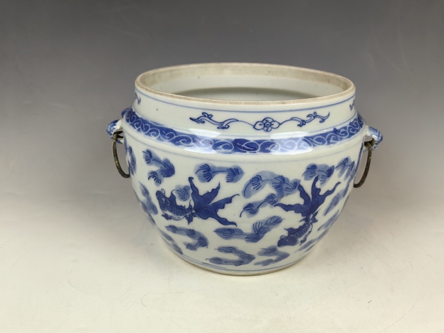 古玩陶瓷清中金玉滿堂魚藻紋青花軸罐真品鑒賞圖