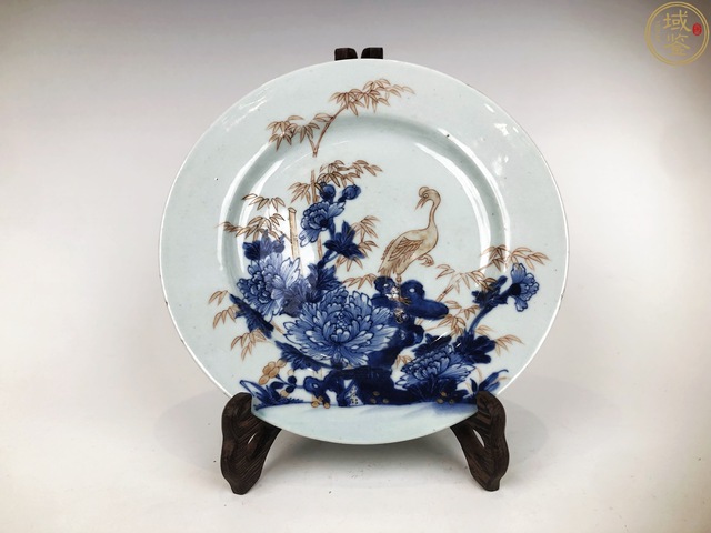 古玩陶瓷康熙·青花金彩鶴紋盤真品鑒賞圖