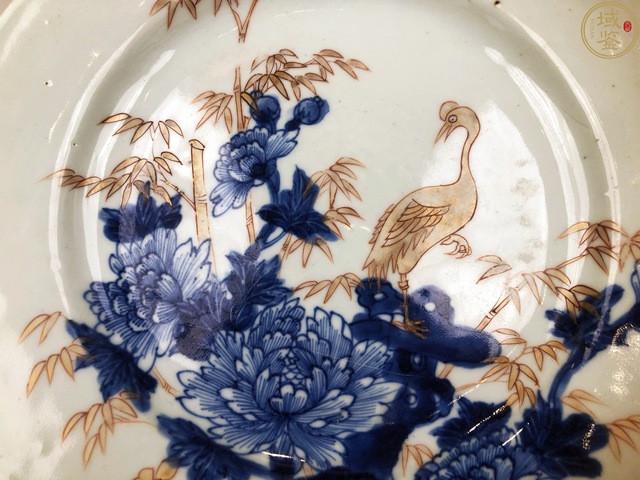 古玩陶瓷康熙·青花金彩鶴紋盤真品鑒賞圖