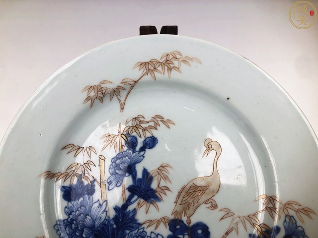 古玩陶瓷康熙·青花金彩鶴紋盤真品鑒賞圖