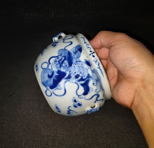 古玩陶瓷飄帶繡球獅子紋四系粥罐真品鑒賞圖
