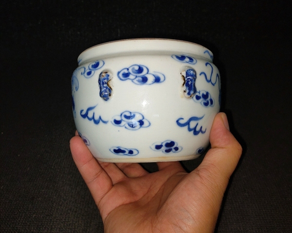 古玩陶瓷飄帶繡球獅子紋四系粥罐真品鑒賞圖