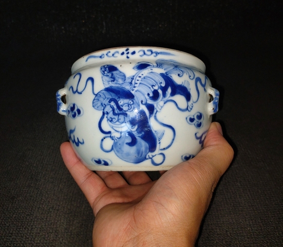 古玩陶瓷飄帶繡球獅子紋四系粥罐真品鑒賞圖