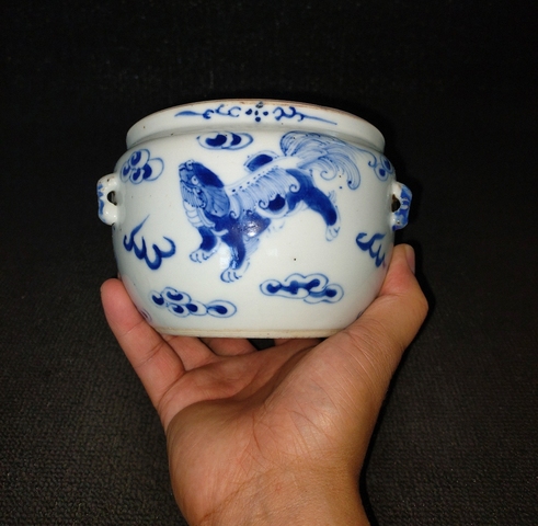 古玩陶瓷飄帶繡球獅子紋四系粥罐真品鑒賞圖