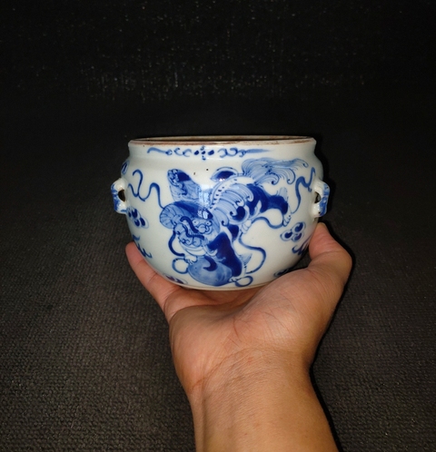 古玩陶瓷飄帶繡球獅子紋四系粥罐真品鑒賞圖