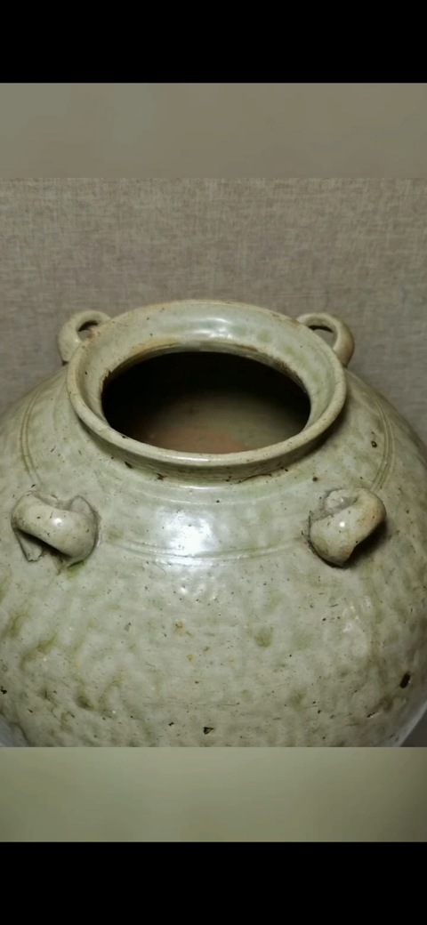 古玩陶瓷越窯青釉四系罐真品鑒賞圖
