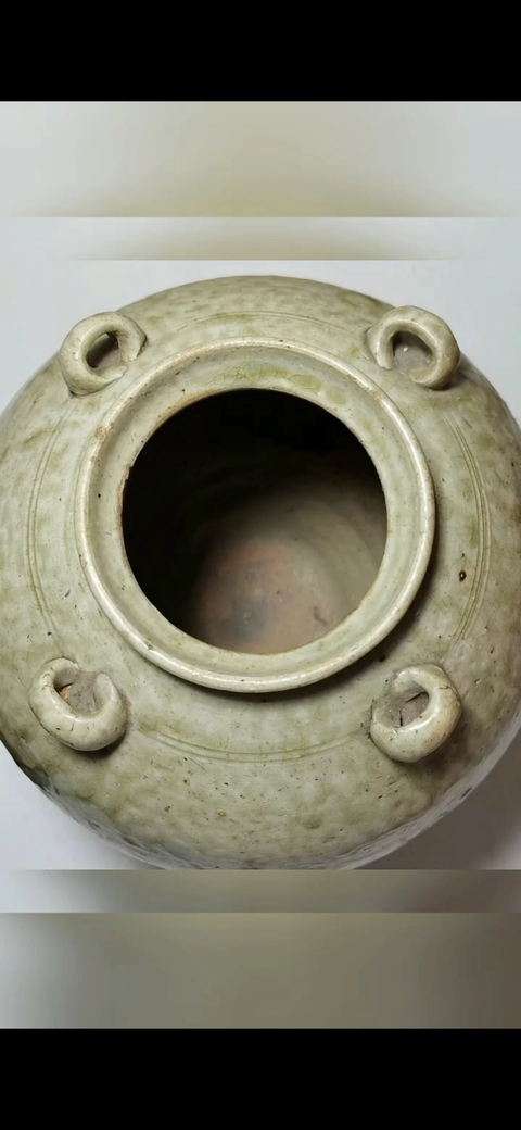 古玩陶瓷越窯青釉四系罐真品鑒賞圖