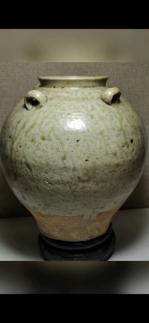 古玩陶瓷越窯青釉四系罐真品鑒賞圖