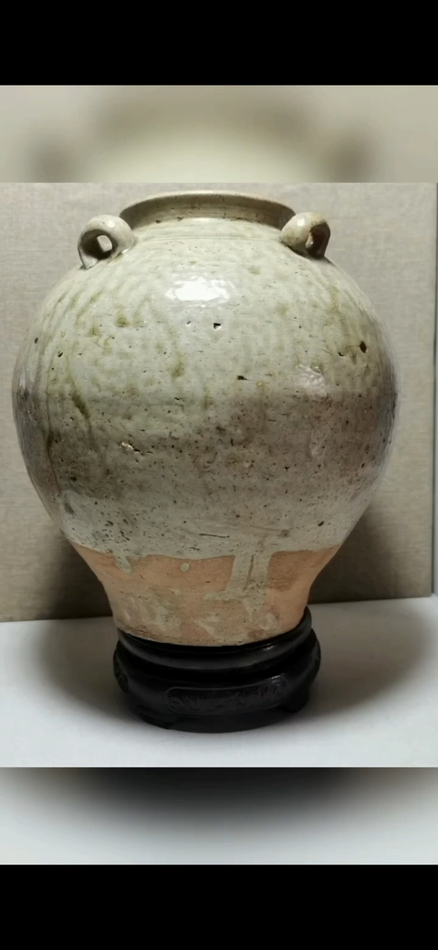 古玩陶瓷越窯青釉四系罐真品鑒賞圖