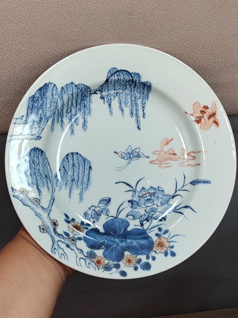 古玩陶瓷雍乾蓮池游禽滿池嬌盤一對拍賣，當前價格8500元