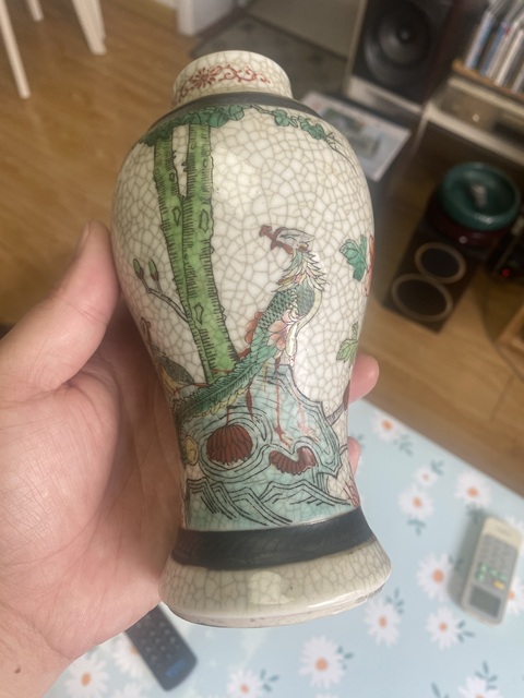 古玩陶瓷哥釉五彩花鳥紋蓋瓶真品鑒賞圖