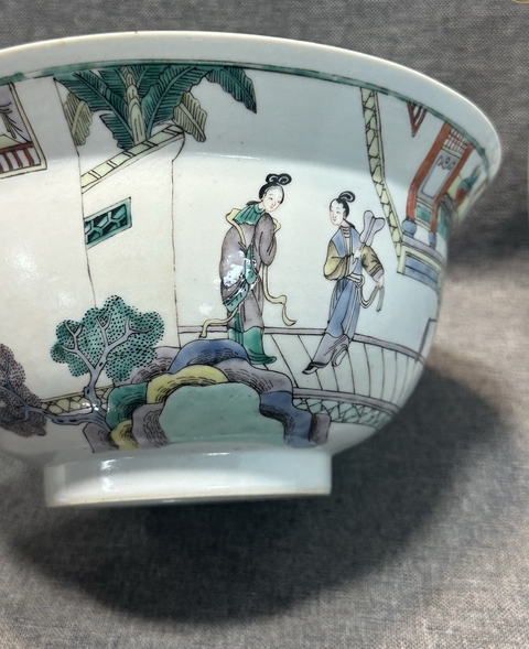 古玩陶瓷五彩人物故事紋折沿碗真品鑒賞圖