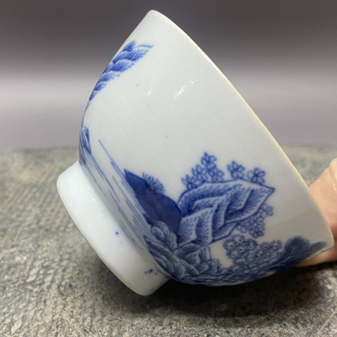 古玩陶瓷清乾隆亭臺樓閣山水青花杯拍賣,當前價格1260元