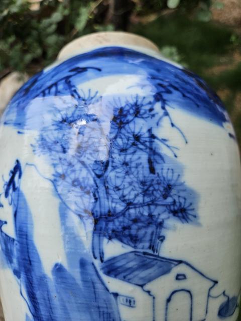 古玩陶瓷青花山水人物瓶真品鑒賞圖