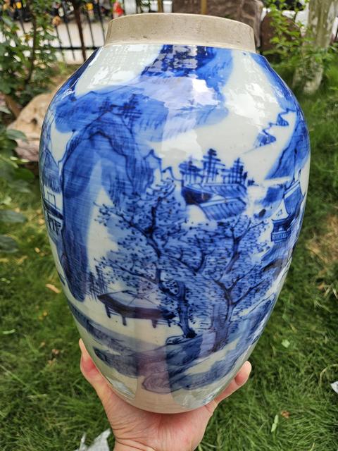 古玩陶瓷青花山水人物瓶真品鑒賞圖