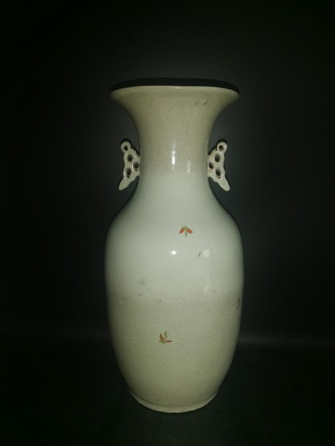 古玩陶瓷花鳥紋雙松葉耳撇口瓶真品鑒賞圖