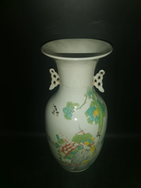 古玩陶瓷花鳥紋雙松葉耳撇口瓶真品鑒賞圖