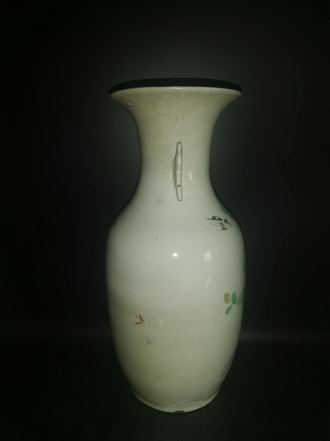 古玩陶瓷花鳥紋雙松葉耳撇口瓶真品鑒賞圖