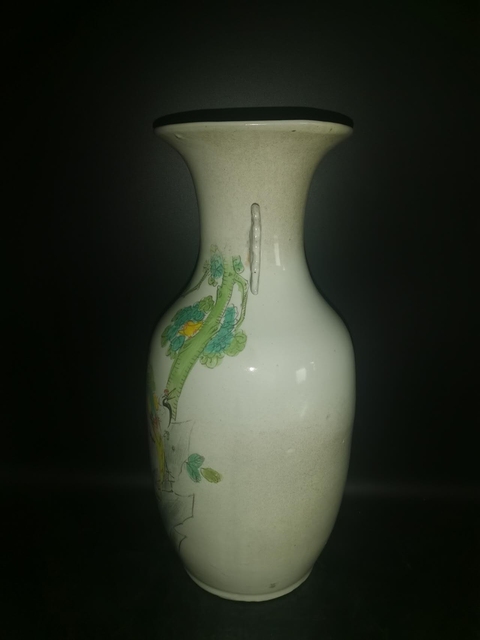 古玩陶瓷花鳥紋雙松葉耳撇口瓶真品鑒賞圖