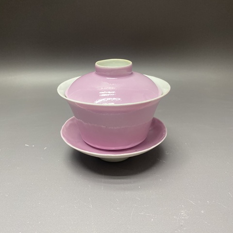 古玩陶瓷胭脂水釉三才蓋杯真品鑒賞圖