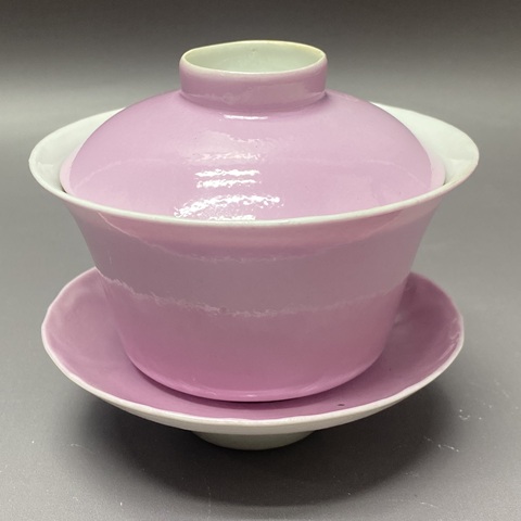 古玩陶瓷胭脂水釉三才蓋杯真品鑒賞圖