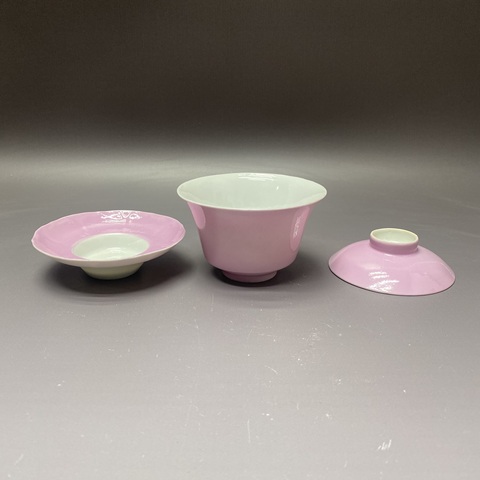 古玩陶瓷胭脂水釉三才蓋杯真品鑒賞圖