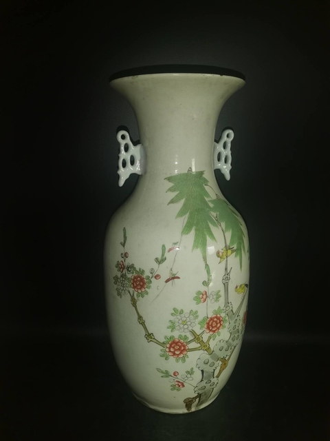 古玩陶瓷柳樹黃鶯粉彩瓶真品鑒賞圖
