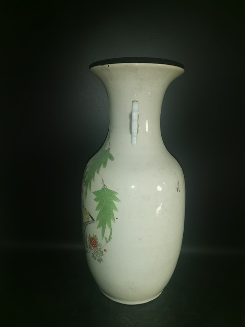 古玩陶瓷柳樹黃鶯粉彩瓶真品鑒賞圖