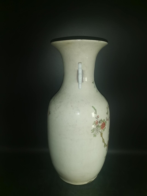 古玩陶瓷柳樹黃鶯粉彩瓶真品鑒賞圖
