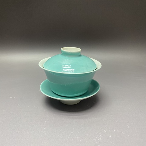 古玩陶瓷綠松石釉三才蓋杯真品鑒賞圖