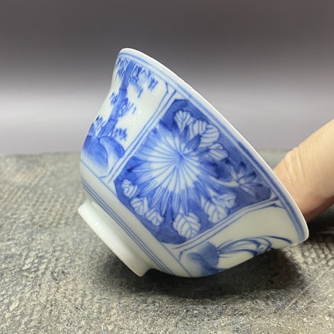 古玩陶瓷民國·梅蘭竹菊·手繪青花杯拍賣,當前價格368元
