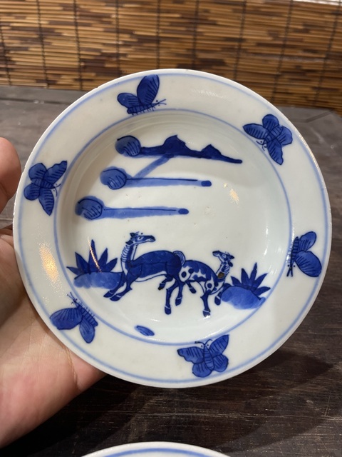古玩陶瓷清晚期青花雙駿圖盤真品鑒賞圖