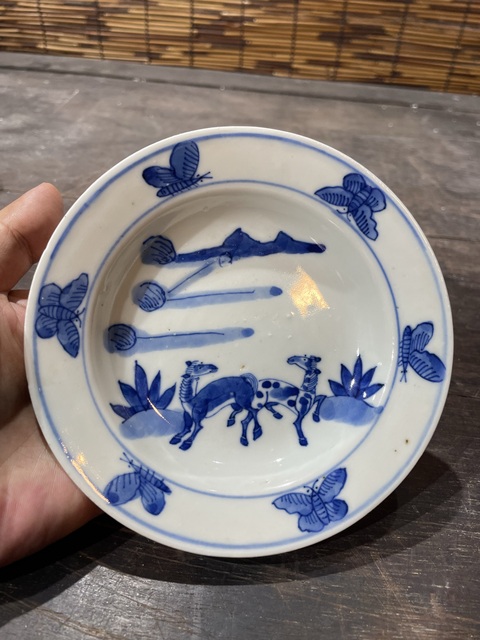 古玩陶瓷清晚期青花雙駿圖盤真品鑒賞圖