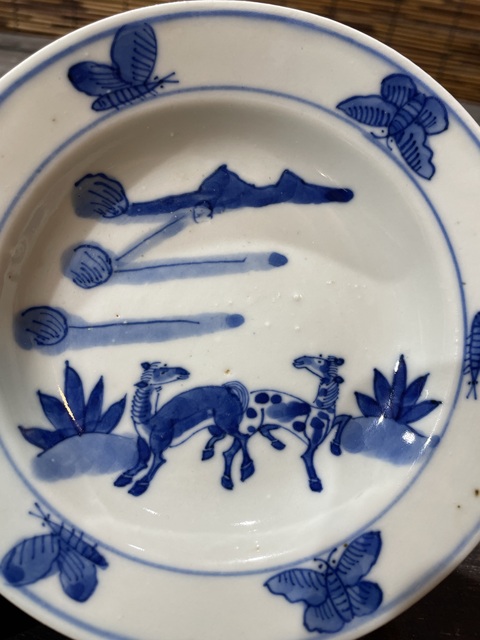 古玩陶瓷清晚期青花雙駿圖盤真品鑒賞圖