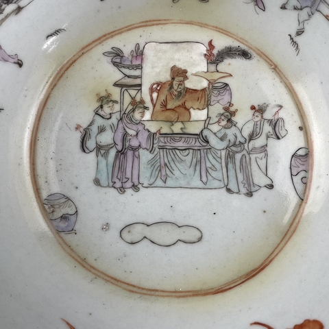 古玩陶瓷粉彩狀元及第圖折沿盆真品鑒賞圖
