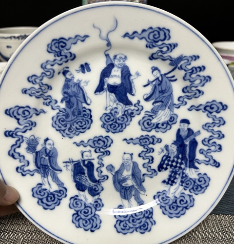 古玩陶瓷八仙圖青花盤真品鑒賞圖