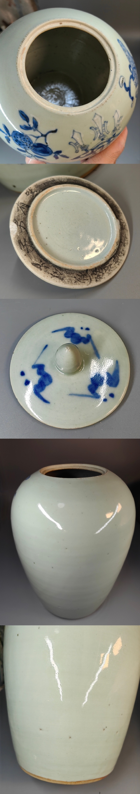 古玩陶瓷豆青堆白青花博古圖冬瓜罐真品鑒賞圖