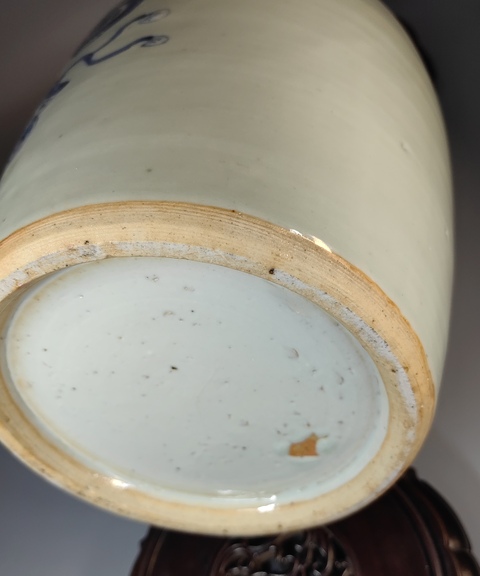 古玩陶瓷豆青堆白青花博古圖冬瓜罐真品鑒賞圖