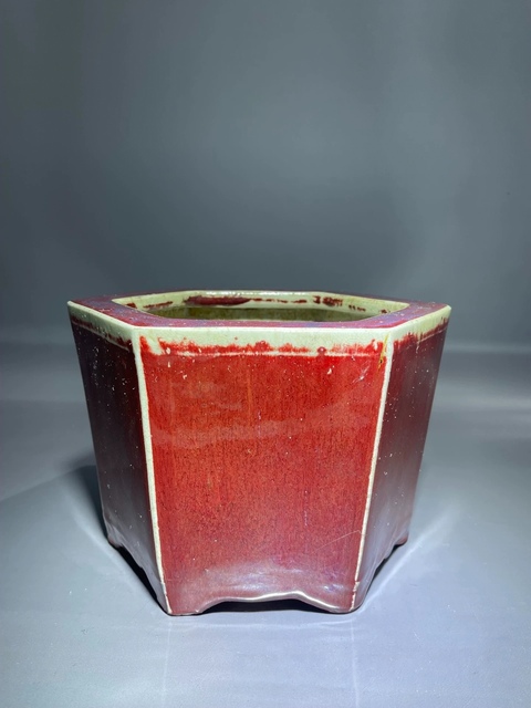 古玩陶瓷鈞紅窯變釉六方花盆真品鑒賞圖