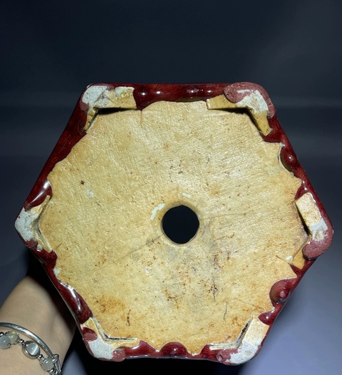 古玩陶瓷鈞紅窯變釉六方花盆真品鑒賞圖