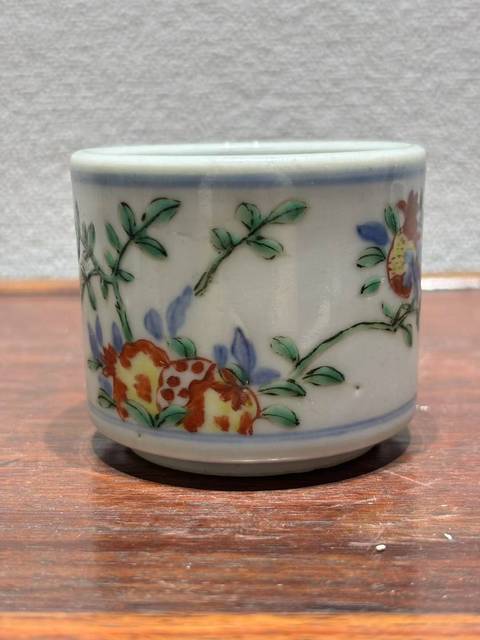 古玩陶瓷日本明治青花彩繪三多紋香爐真品鑒賞圖