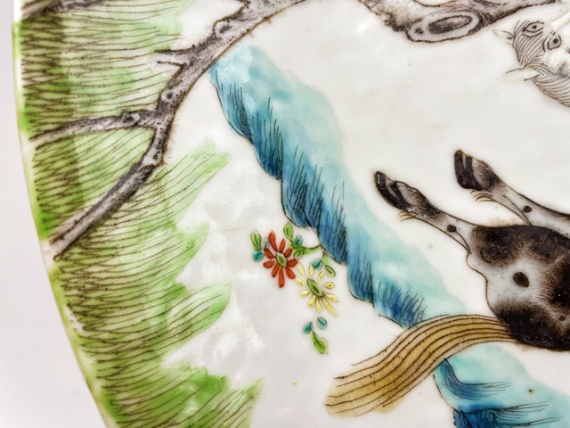 古玩陶瓷清光緒·粉彩八駿大盤拍賣，當前價格666元