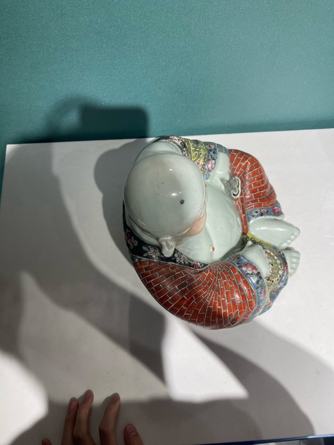 古玩陶瓷粉彩花卉彌勒笑佛真品鑒賞圖