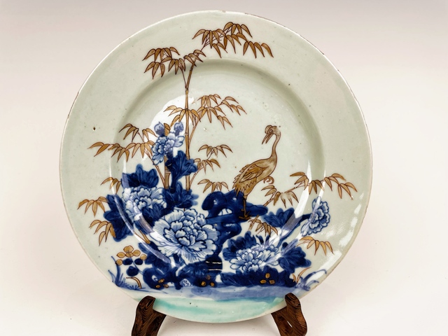 古玩陶瓷清康熙·青花金彩鶴紋盤拍賣,當前價格376元