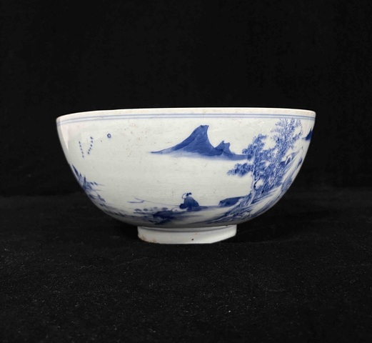 古玩陶瓷青花山水人物紋碗真品鑒賞圖